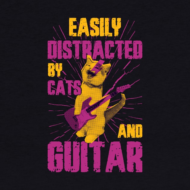 Distracted By Guitars and Cats Funny Guitar Gift by CatRobot